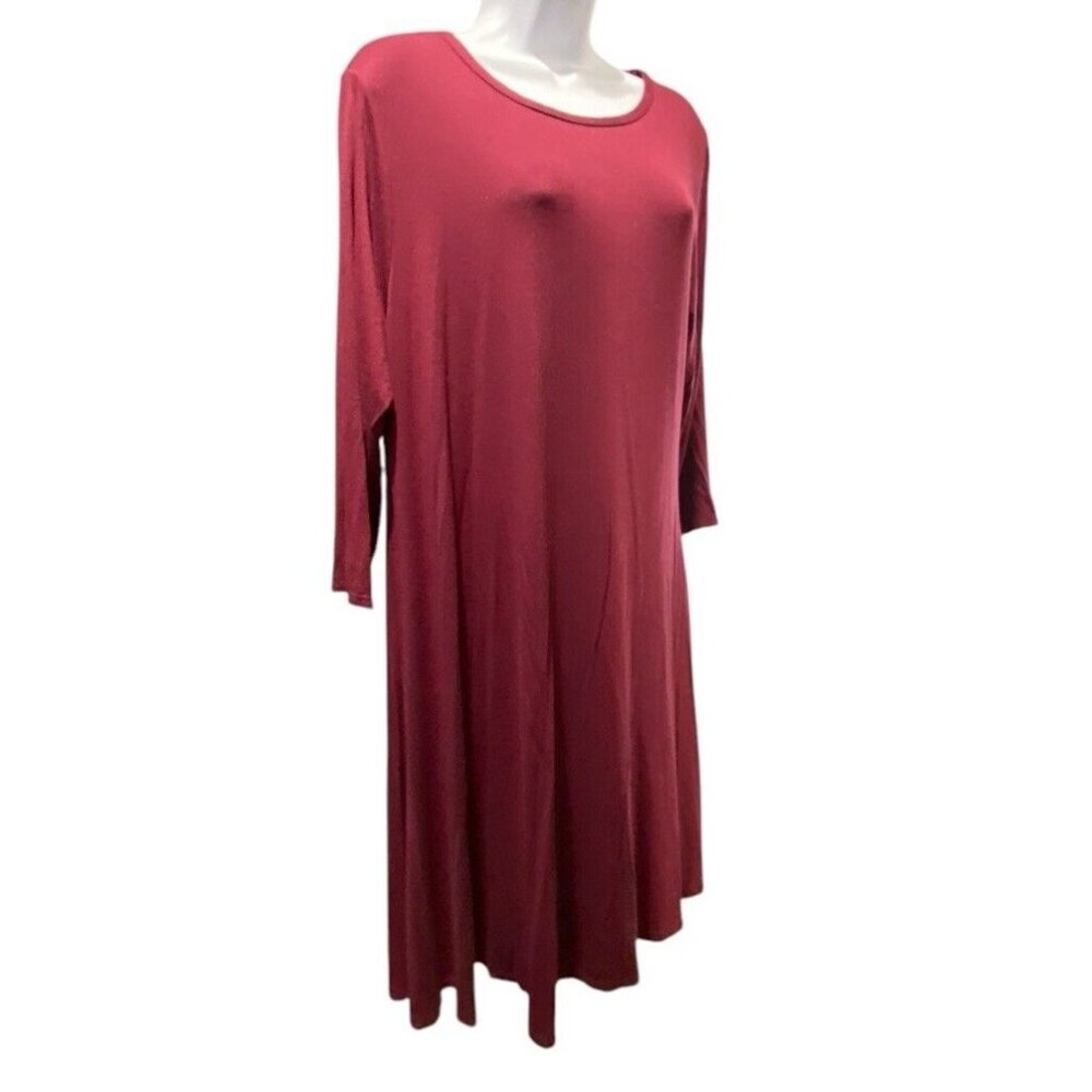 Forever Rose Dress Women 1X Wine 3/4 Sleeve Knee Swing Flare Stretch Knit